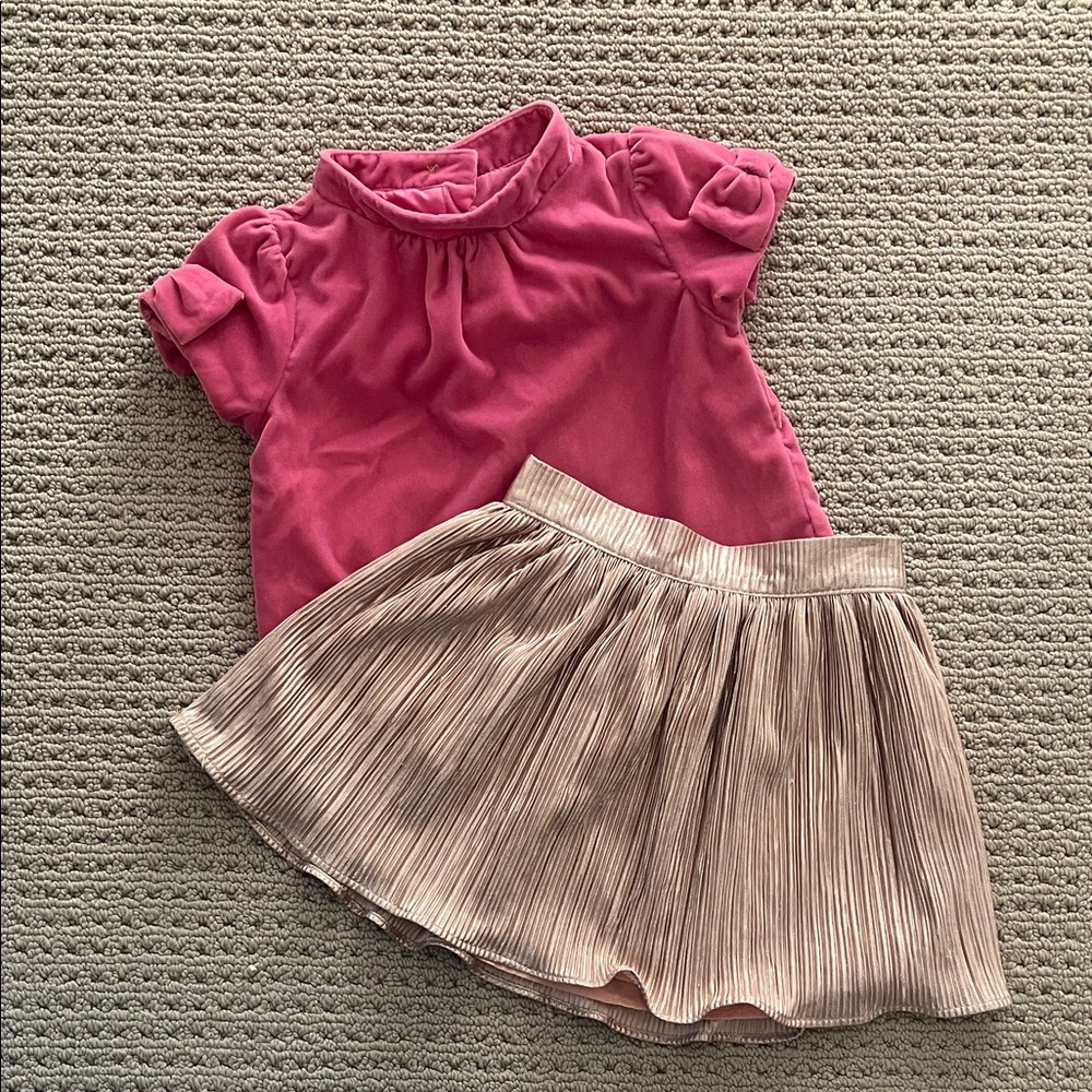 Janie and Jack Velvet Top, Gold Lamé Skirt Set